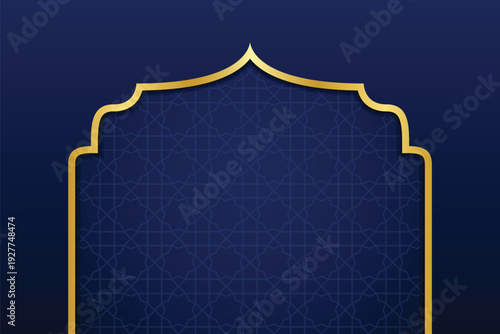 blue gradient arabic background islamic pattern gold arch vector frame illustration eid al fitr eid mubarak ramadan kareem
