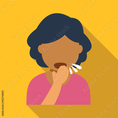 Woman covering mouth while coughing or sneezing, spreading droplets and germs