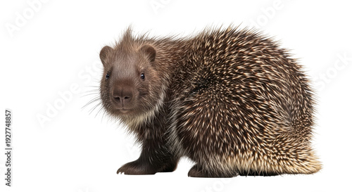 Fotografía Isolated North American porcupine, Erethizon dorsatum, close-up, facing the view