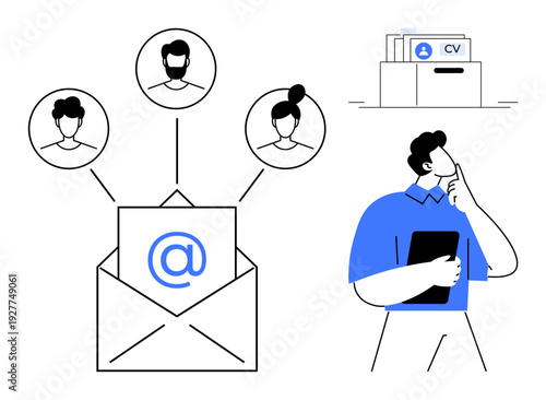 Recruitment process. Recruitment through email candidate profiles and resume management. Recruitment simplifying talent selection and application review. For HR, hiring, job portals, and workforce