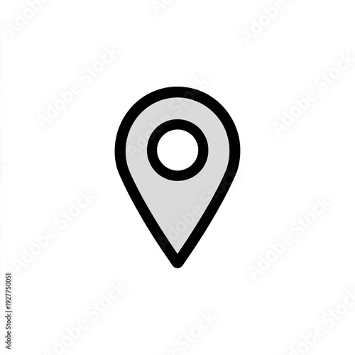 Grey, outlined location pin icon on a white background, suggesting a point on a map