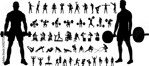 Set of people doing sports silhouette, vector