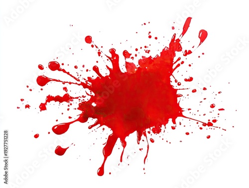 Vibrant red liquid splatter, abstract shape, dynamic motion, fluid