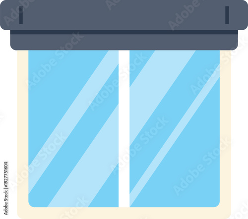 Minimal flat style illustration of a window with blue glass and a dark closed blind