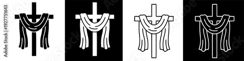 Minimalist Draped Christian Cross Illustration on Black Background for Religious Themes