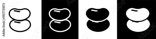 Simple Icon of Two Beans, Outline and Filled, on Black Background