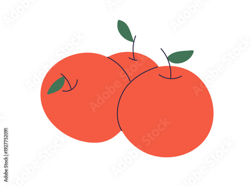 Red apples. Fresh ripe garden fruits with leaf. Organic natural vitamin snack, eating. Healthy summer food, diet nutrition. Flat graphic vector illustration isolated on white background