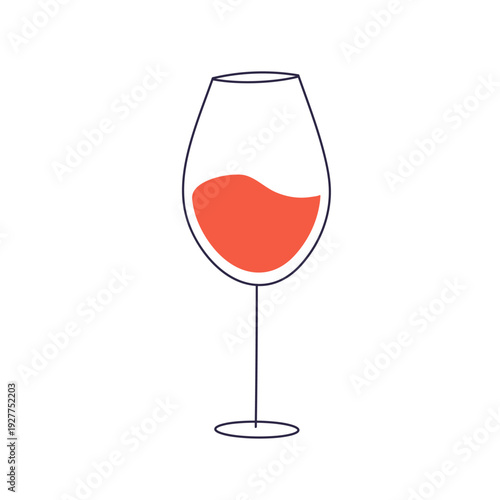 Red wine glass, outline drawing. Wineglass, alcohol drink. Alcoholic beverage...