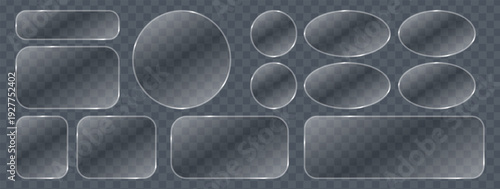 Liquid glass button interface, light frame banner set, futuristic light PNG glass tech boards, mobile web banner glow panels, vector illustration frames.