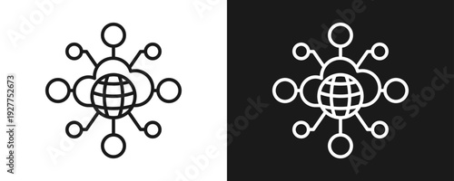 Cloud Network Icon Set Outline In White And Black Background