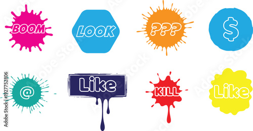 Colorful social media icons isolated on transparent background