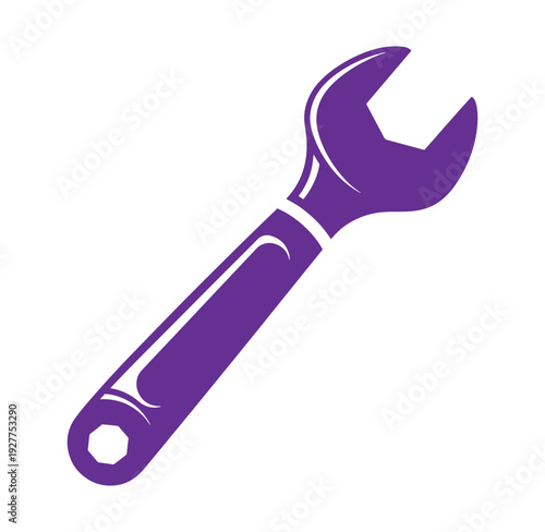 Purple adjustable wrench on white background for repair and maintenance work