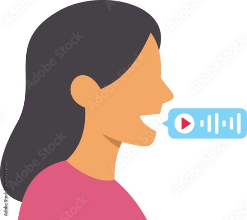 Illustration of a woman speaking and sending a voice message through a speech bubble