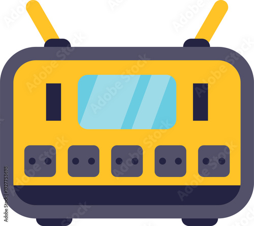Bright yellow portable radio icon with antennas and control buttons on a white background