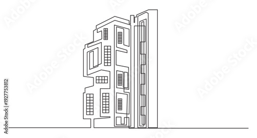 office building continuous one line minimalist art design,