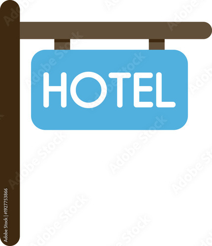 Minimal flat design illustration of a hotel sign symbolizing travel, lodging, and accommodation services