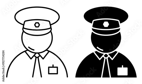 Linear icon. Stern police officer in a police uniform and a uniform cap. Simple vector isolated on white background