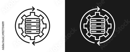 Data Processing Icon Set Outline In White And Black Background