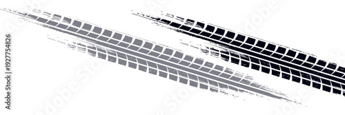 Auto tire tread grunge element. Car and motorcycle tire pattern, wheel tyre tread track. Black tyre print. Vector illustration isolated on white background.