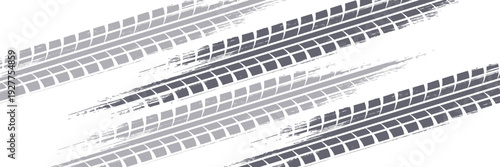 Auto tire tread grunge element. Car and motorcycle tire pattern, wheel tyre tread track. Black tyre print. Vector illustration isolated on white background.