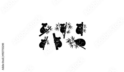 Koala Silhouettes with Bamboo – Black Wildlife Vector Set