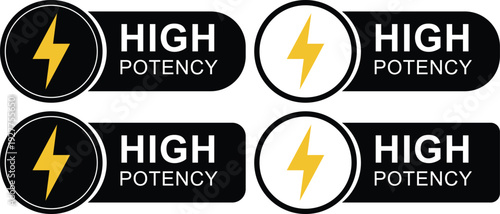 High Potency Power Warning Label with Lightning Bolt Symbol and Electric Energy Sign