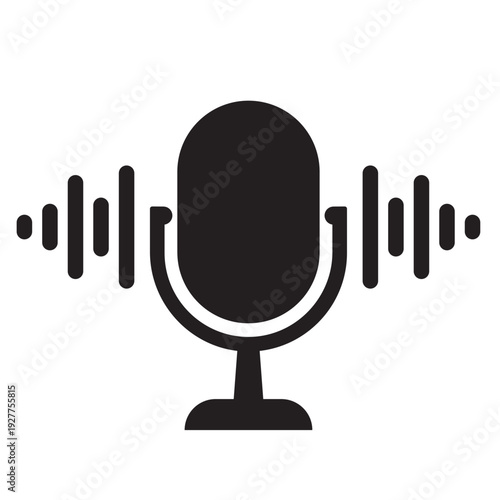 microphone icon representing voice and sound Digital voice microphone with sound waves Podcast Recording Radio Broadcasting and Sound Communication Vector Illustration