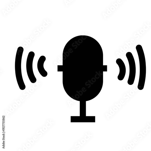 microphone icon representing voice and sound Digital voice microphone with sound waves Podcast Recording Radio Broadcasting and Sound Communication Vector Illustration