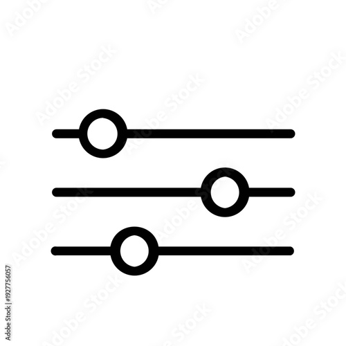 graphic equalizer illustration Vector icon representing three slider controls indicating adjustable settings or filter options in a digital interface Minimalist black and white for  volume control