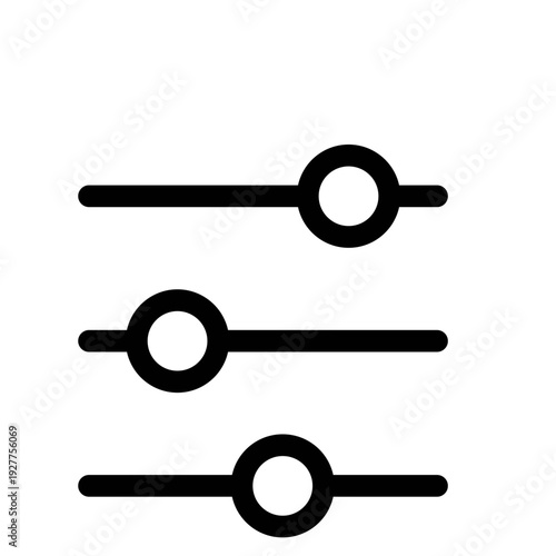 graphic equalizer illustration Vector icon representing three slider controls indicating adjustable settings or filter options in a digital interface Minimalist black and white for  volume control