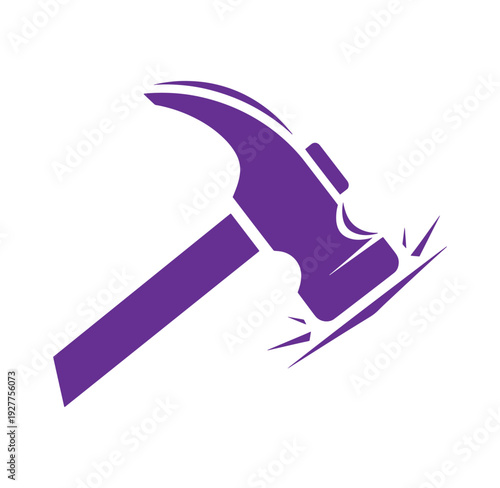 Purple hammer hitting object with motion lines indicating impact force