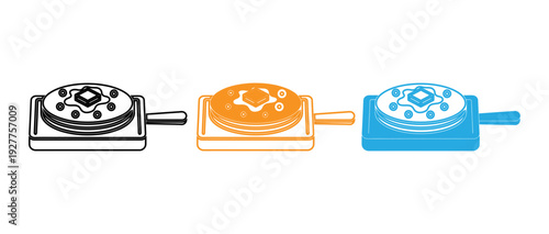 Three types of mechanical knobs or buttons with different designs and colors isolated on transparent background, Vector
