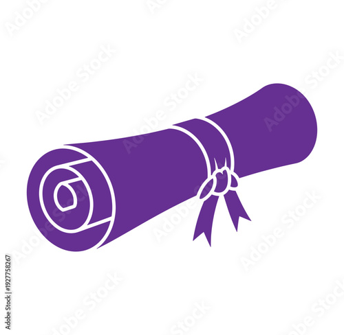 Purple rolled up document tied with a ribbon  educational or official certificate symbol