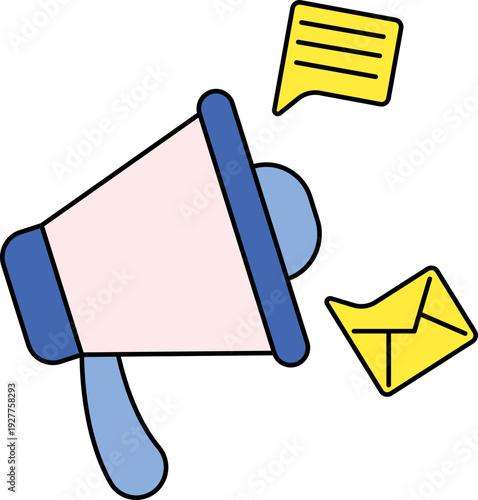 Megaphone announcing message to audience with email notification