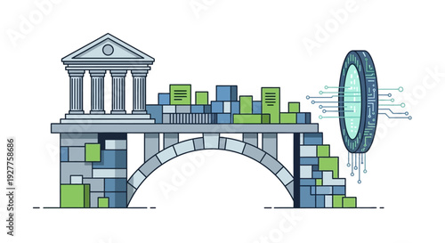 Urban Infrastructure Bridge and City Development Architecture Illustration