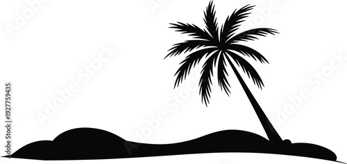 Tropical Island Palm Tree Silhouette on Beach Landscape Vector Illustration Isolated on White Background Summer Nature Paradise Design
