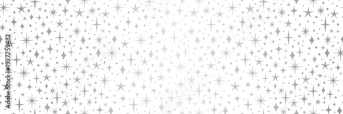 Silver metallic gradient star pattern vector banner background seamless tile