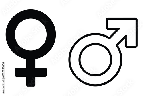 Female and Male Gender Symbols Side by Side on White Background Keywords: gender, symbol, female, male, woman, man, sex