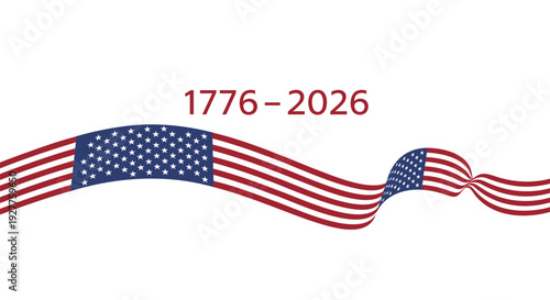 American flag ribbon banner with 1776-2026 text