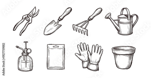 Wallpaper Mural Ink sketch garden tools illustrations set. Torontodigital.ca