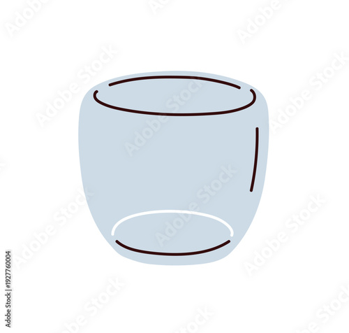 Glass tumbler cup. Empty clean drinkware for water. Transparent vessel, kitchen utensil. Clear container, dinnerware, kitchenware for drink. Flat vector illustration isolated on white background
