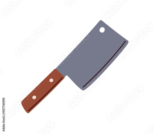 Cleaver, butcher knife for meat chop, cut. Kitchen utensil, sharp blade with ...
