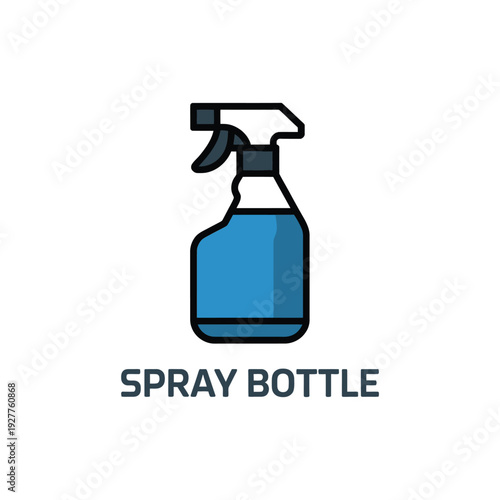 A simple colorful illustration of a blue spray bottle with a black outline