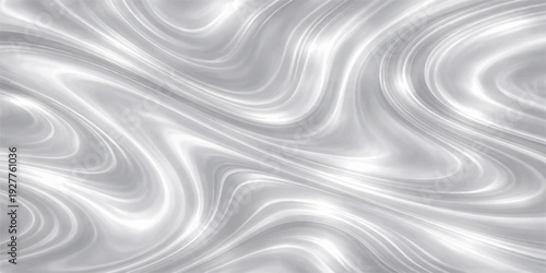 A smooth silk fabric illustration featuring an abstract wavy background with flowing white satin curves and soft liquid blue patterns for a light textile backdrop
