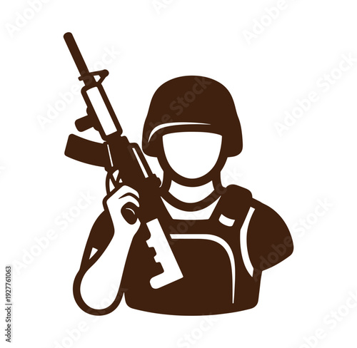 Soldier wearing a helmet holding a rifle in a defensive stance ready for action