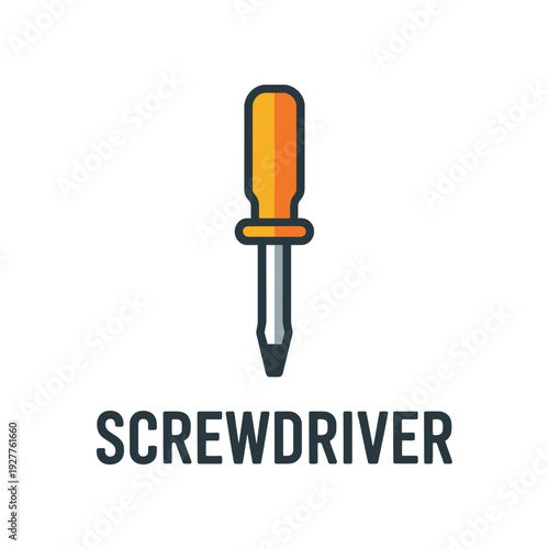 A colorful illustration depicts a flathead screwdriver with its label