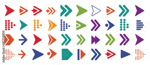 Colorful Arrows Vector Icons, Vibrant Bullet Point Arrows for Infographic, Presentation, UI App Design, Minimal Flat Style Illustration on White Background.