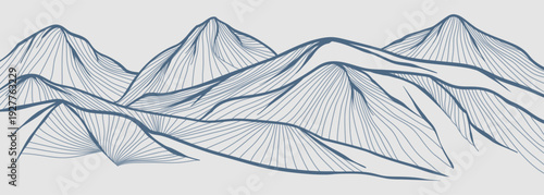 Minimalist Mountain with line art texture. Abstract mountain landscapes backgrounds. mountains range, hills and desert. use for wall art prints, poster Art Decoration, banner