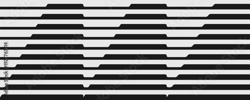 Abstract black white with lines stripe horizontal and stripes pattern geometric. Rounded stepped background with minimal design rhythm and structure simplicity contrast. Modern decorative.