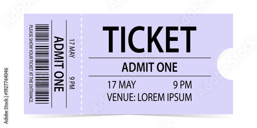 Realistic ticket admit for festivals, event, theater, concert, play.